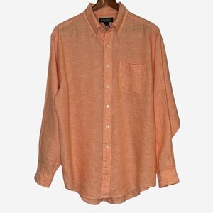 Brooks Brothers 100% Irish Linen Sport Shirt Size L Long Sleeve Orange